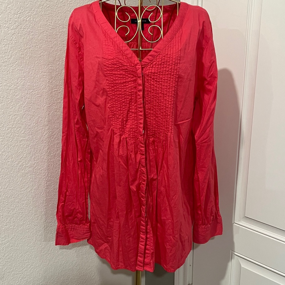 Lands' End Women's Pink Button Down Blouse